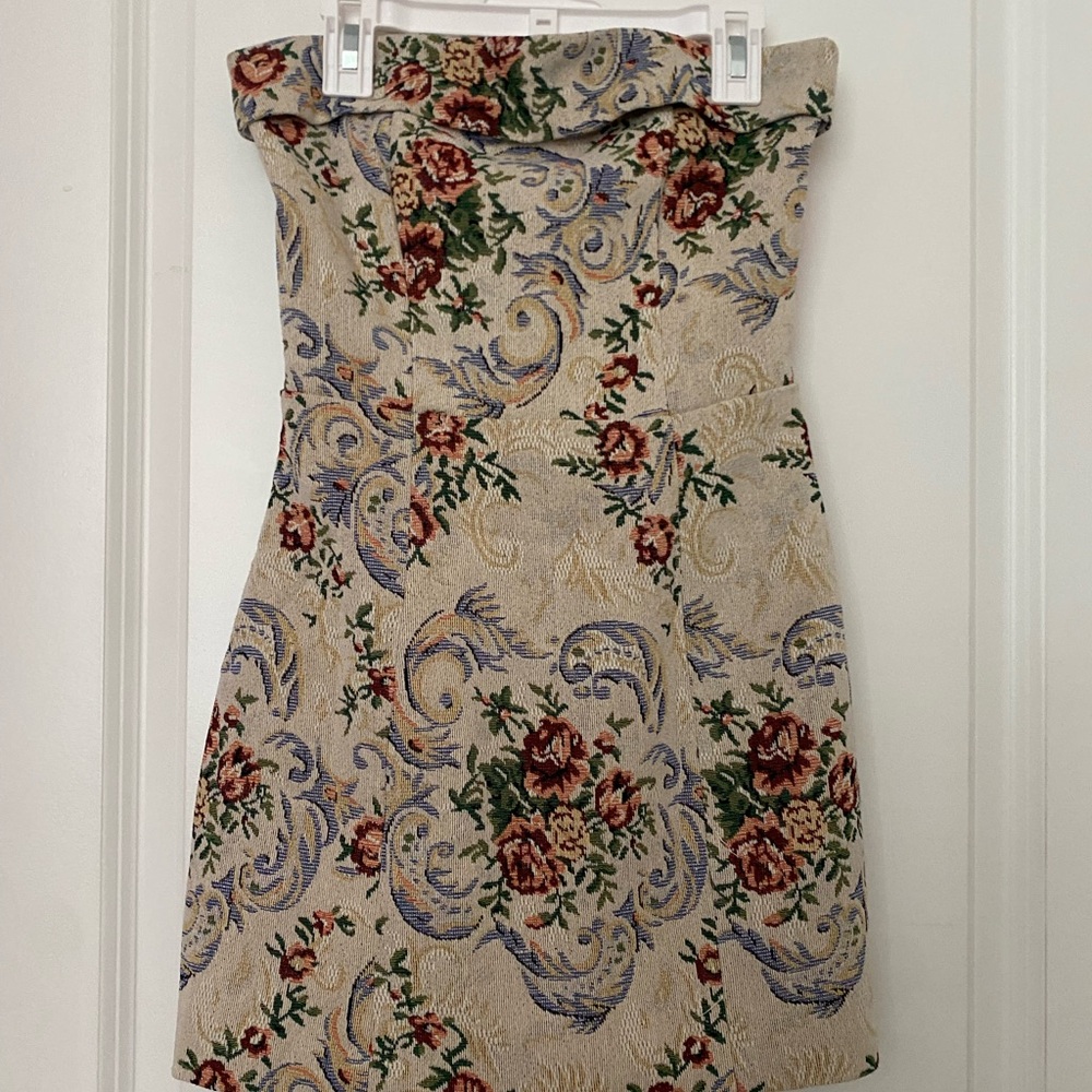 Floral Tapestry Strapless Dress